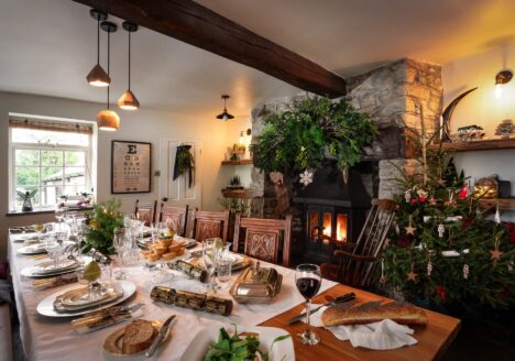 The House of Black and White christmas styled dining room