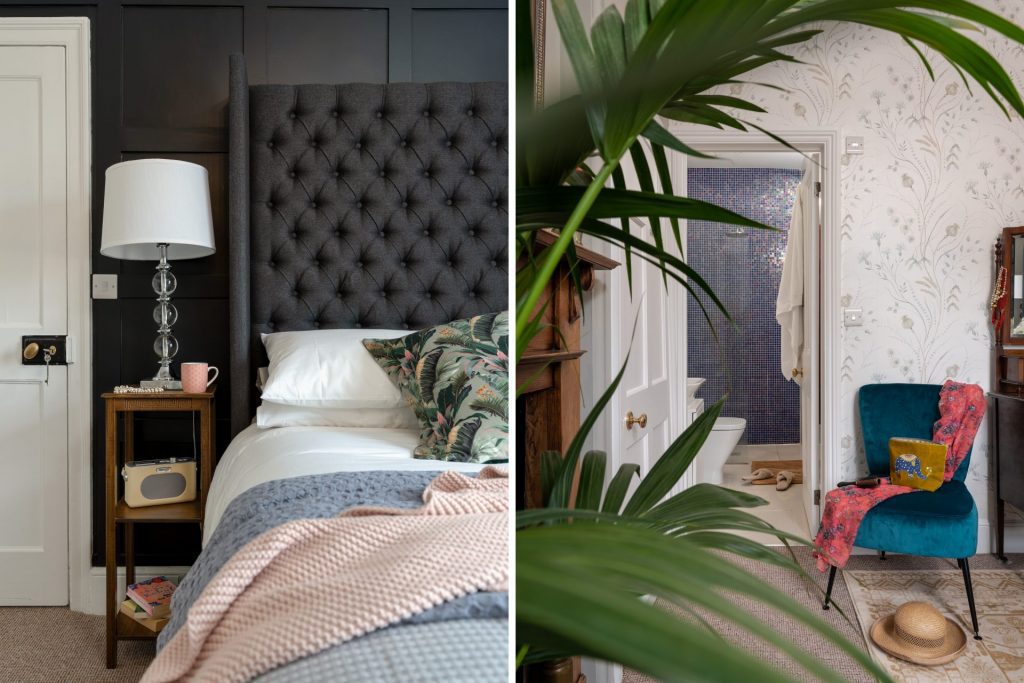 Charming Totnes cottage bedroom with traditional furnishings, ensuite and natural light. Photography by Sue Vaughton.