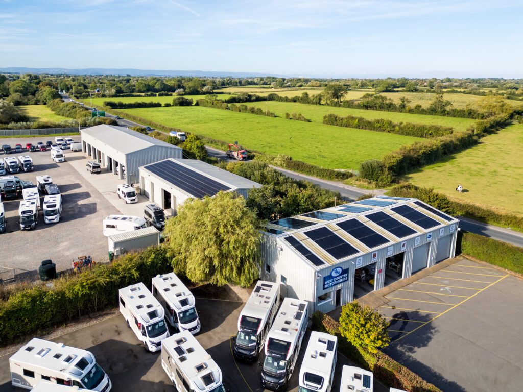 Aerial drone photograph of a solar panel installation by Forest Electrical & Solar, captured by Sue Vaughton Photography.