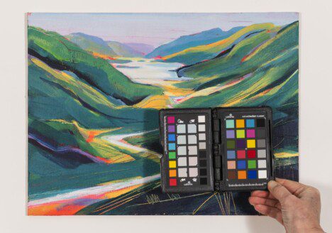 Claire Jo Harmer's vibrant landscape painting with colour calibration tool
